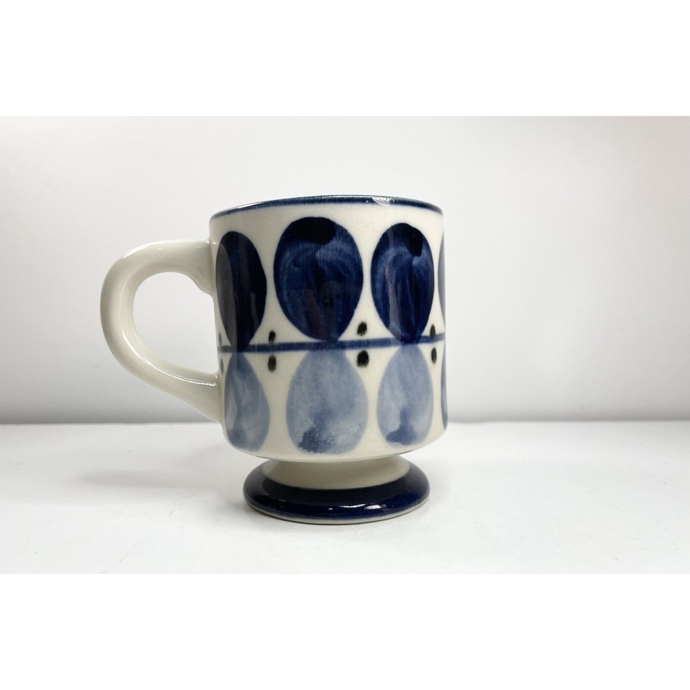 Pedestal Coffee Tea Mugs Blue And Navy Modern Polka Dot Design Set Of 4‎ Cute
